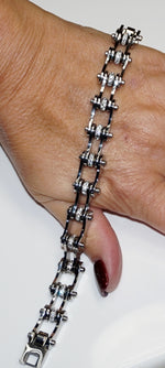 Load image into Gallery viewer, locezy - HDsmallPARTS Ladies Stainless Steel Motorcycle Chain Bracelet with crystals - HDsmallPARTS LLC - Stainless Steel Chain Bracelets with Crystals