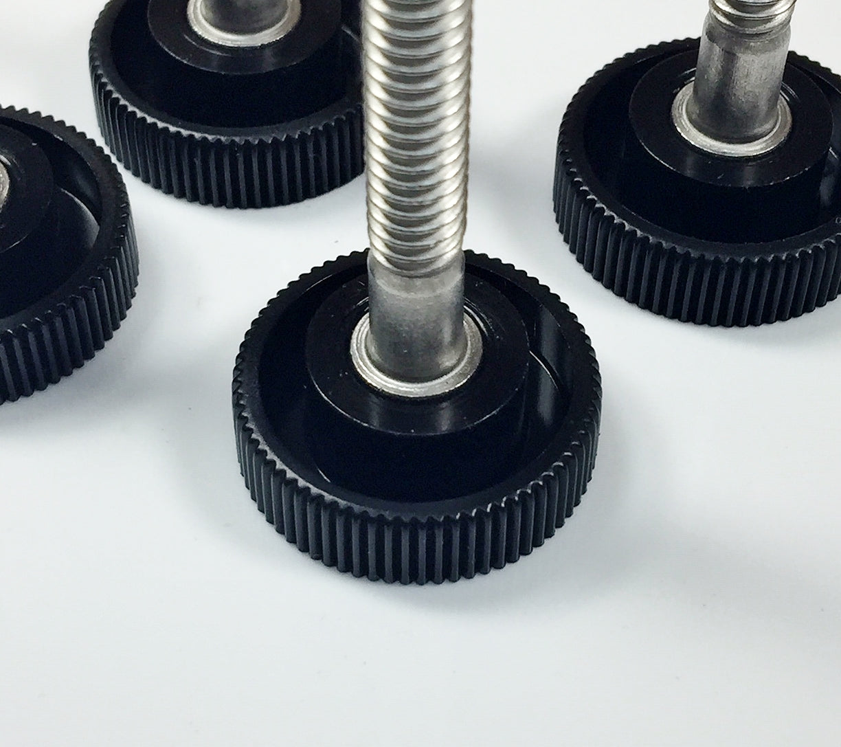 1/4"-20 X 1-1/2" Thumb Screw Stainless Steel - Black Knurled Round Plastic Knob