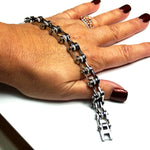 Load image into Gallery viewer, locezy - HDsmallPARTS Ladies Stainless Steel Motorcycle Chain Bracelet with crystals - HDsmallPARTS LLC - Stainless Steel Chain Bracelets with Crystals
