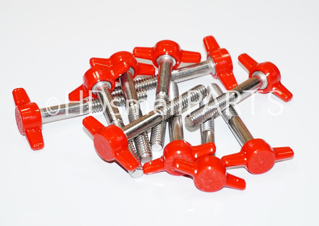 (50-100) 1/4"-20 x 1-1/2" Tee Wing Thumb Screws Red & Black HDsmallPARTS.com