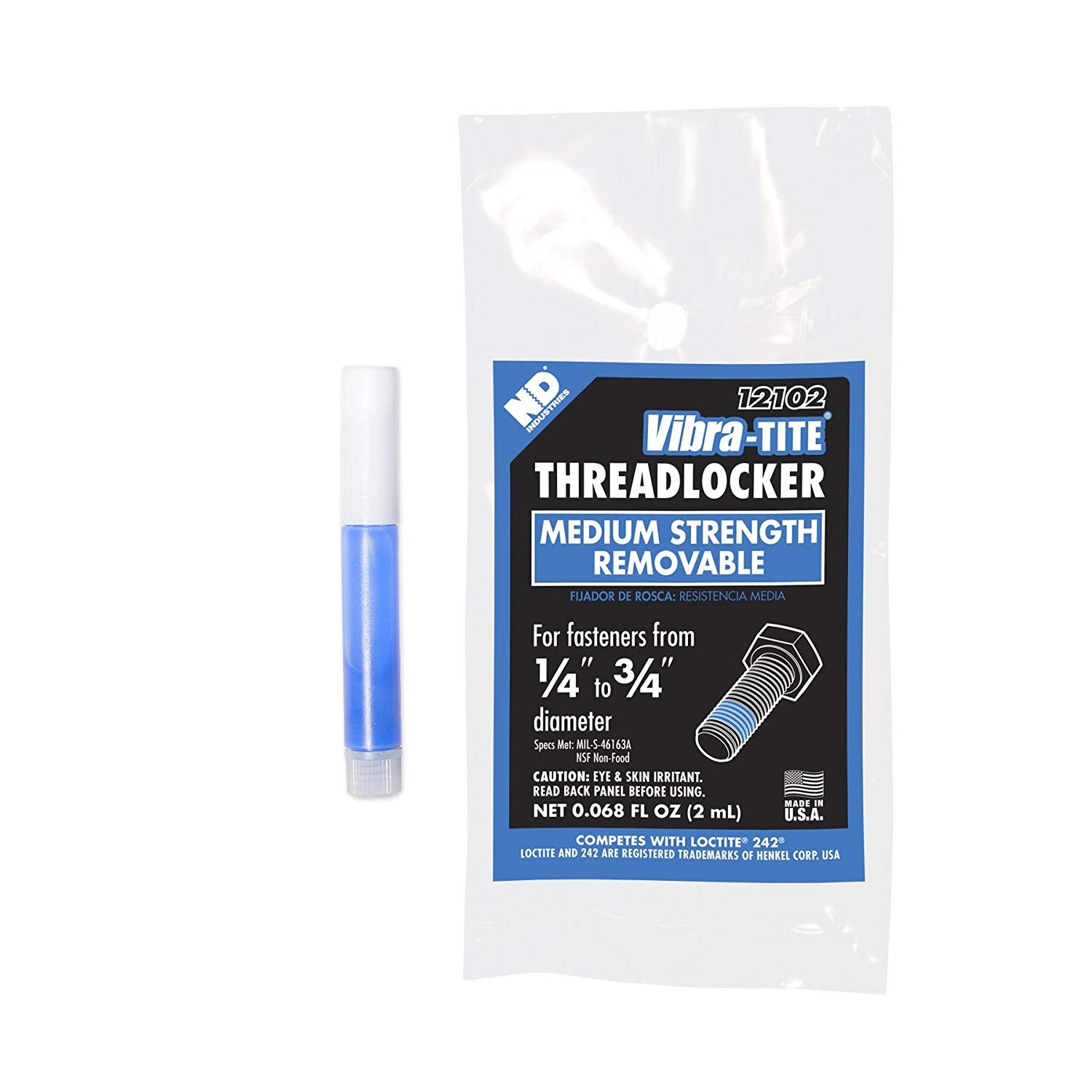 Vibra-Tite 121 Medium Threadlocker, Blue-2ml