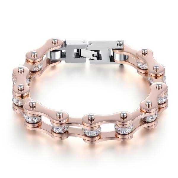 locezy - HDsmallPARTS Rose Gold Motorcycle Chain Bracelet with crystals for Ladies - HDsmallPARTS LLC - Ladies Rose Gold Motorcycle Chain Bracelet with crystals